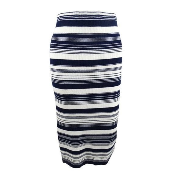 NWT Lauren Ralph Lauren Women's Striped Midi Skirt Navy and Cream - Picture 3 of 4